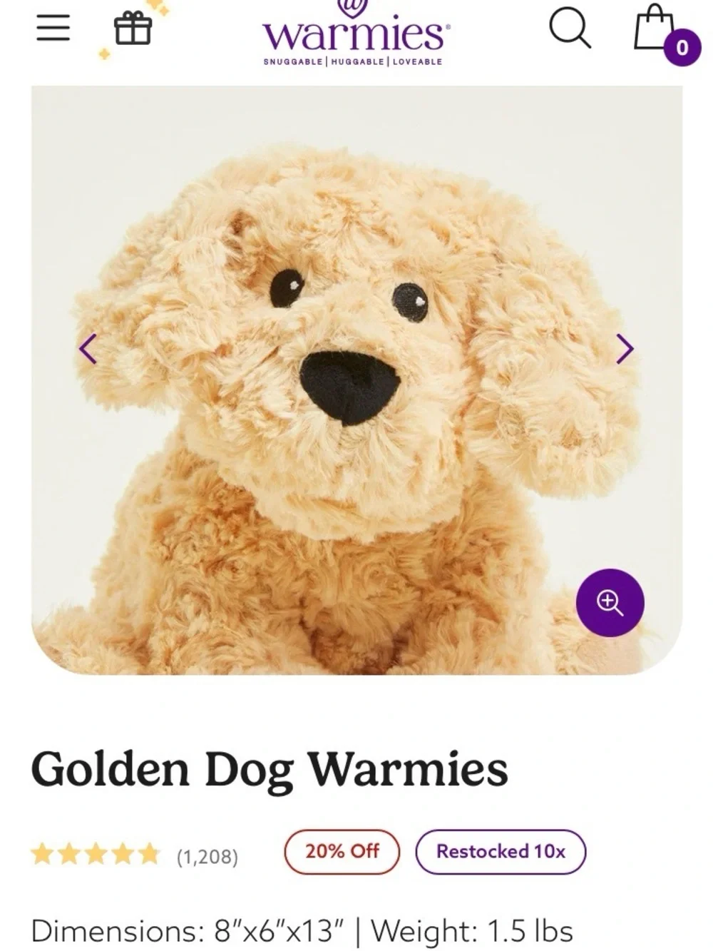 Warmies Golden Dog Soothing Microwaveable Stuffed Animal Pet Plushe Heat Pad NEW - Picture 1 of 11